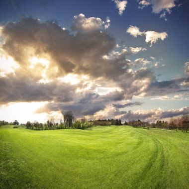 golf sahasında güzel gün batımı