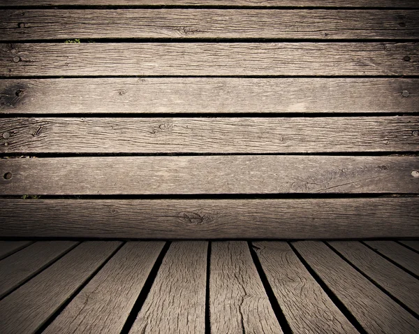 Wooden planks interior background, wood floor and wall — Stock Photo, Image