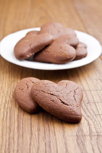 Delicious chocolate heart shape biscuits — Stock Photo, Image