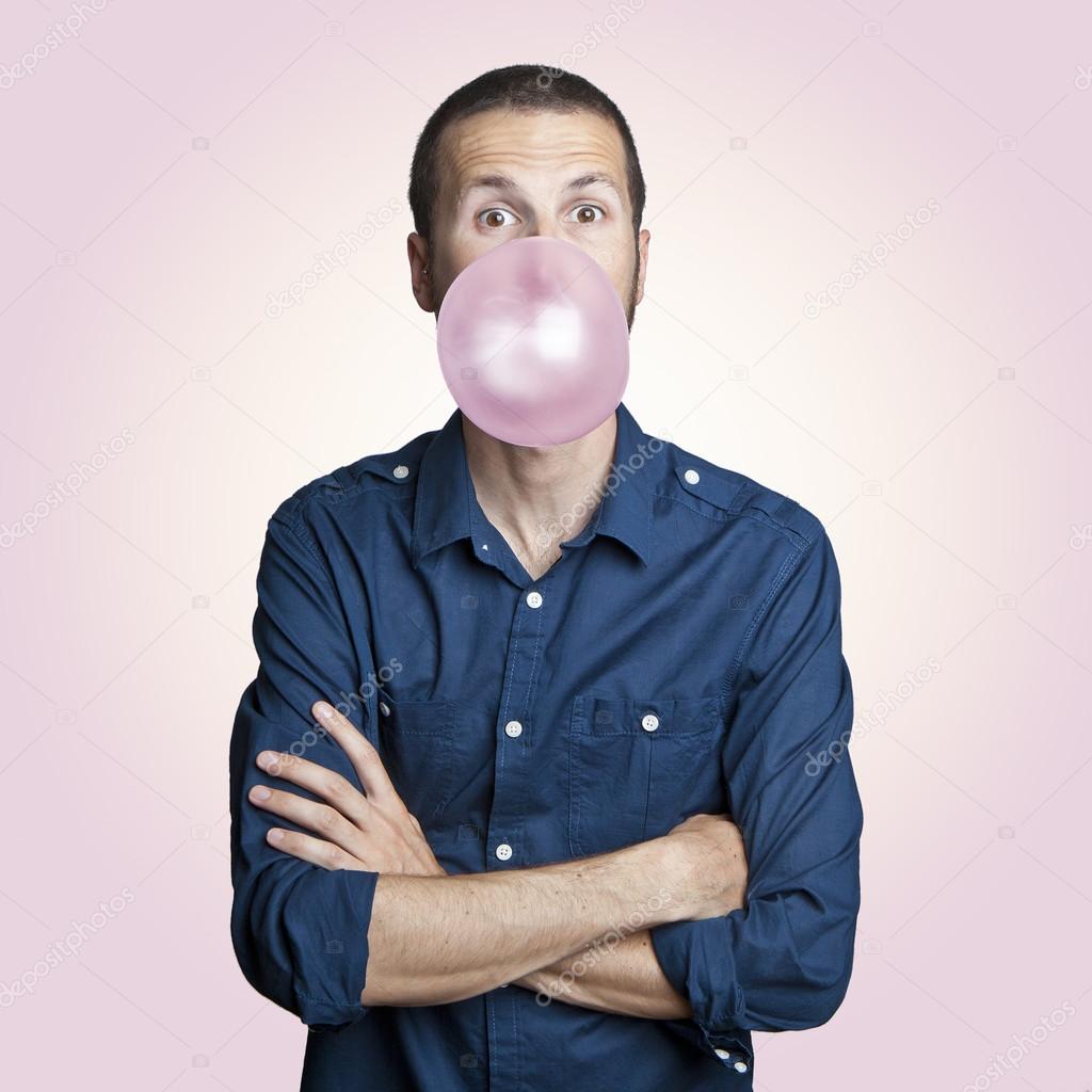 A man with an bubble gum