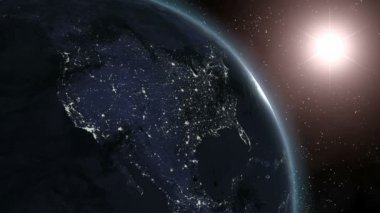 Dünya (en) gündoğumu üzerinden Kuzey Amerika CGI Hd