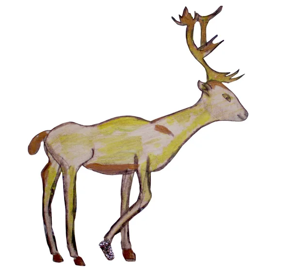 Drawing of a yellow deer with branchy horns — Stock Photo, Image
