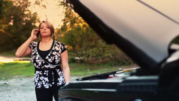 Gestrande vrouw uitgeschakeld voertuig — Stockvideo