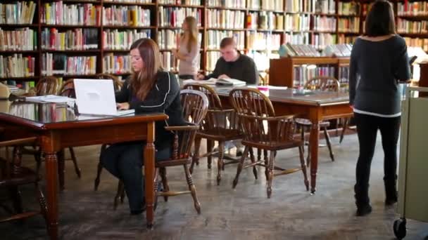 Estudiantes de la biblioteca — Vídeo de stock