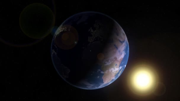 The Earth in space with sun. — Stock Video