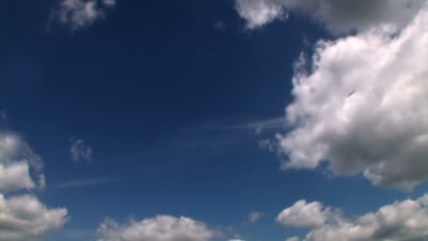 Time lapse of white puffy clouds in a deep blue sky. — Stock Video