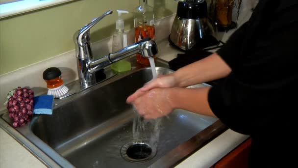 Kobieta myje ręce. — Wideo stockowe