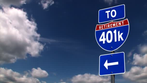 To retirement directional road sign. — Stock Video