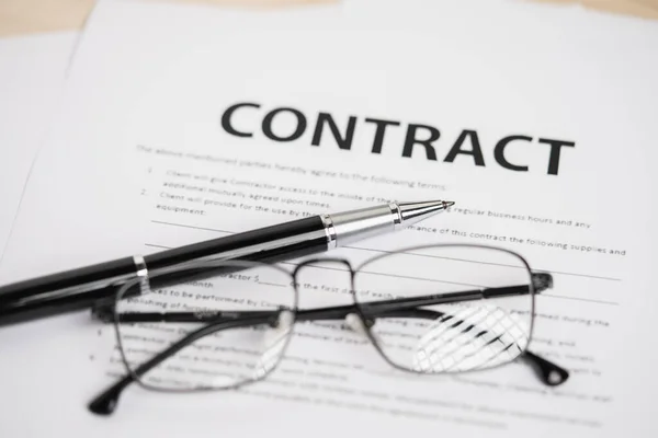 Pens Contract Documents Placed Desk — Stock Photo, Image