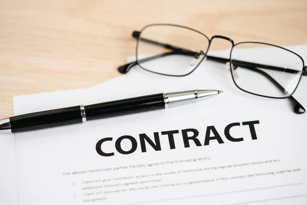 Pens Contract Documents Placed Desk — Stock Photo, Image