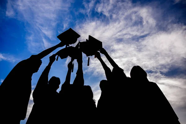 Silhouettes Students Celebration Education Graduation Student Success Learning Concept Ceremony — Fotografia de Stock