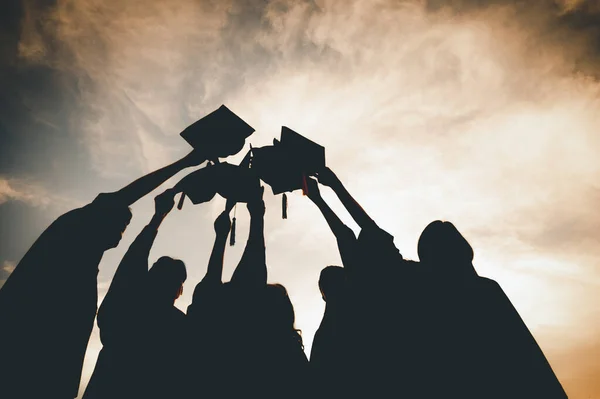 Silhouettes Students Celebration Education Graduation Student Success Learning Concept Ceremony — Fotografia de Stock