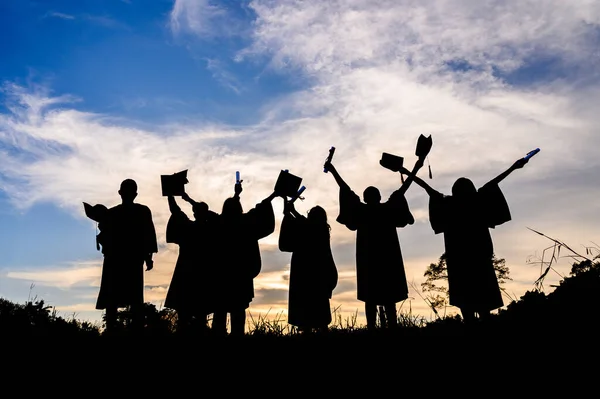 Silhouettes Students Celebration Education Graduation Student Success Learning Concept Ceremony — Fotografia de Stock