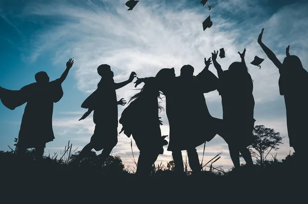 Silhouettes Students Celebration Education Graduation Student Success Learning Concept Ceremony — Stok fotoğraf