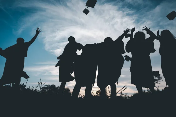 Silhouettes Students Celebration Education Graduation Student Success Learning Concept Ceremony — Stock Fotó
