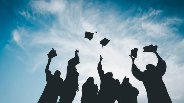 Silhouettes Students Celebration Education Graduation Student Success Learning Concept Ceremony — Stock Photo, Image