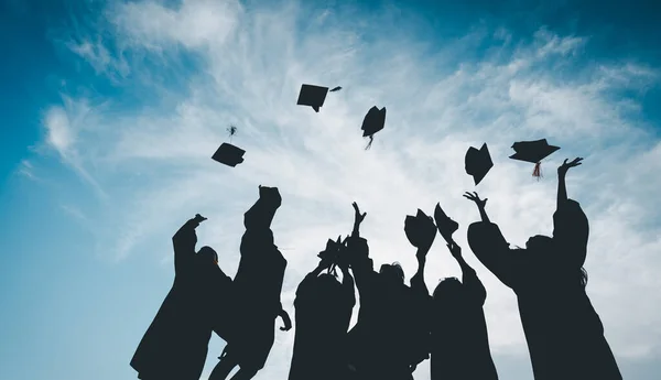 Silhouettes Students Celebration Education Graduation Student Success Learning Concept Ceremony — Fotografia de Stock