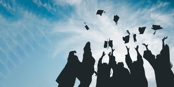 Silhouettes Students Celebration Education Graduation Student Success Learning Concept Ceremony — Stock Photo, Image