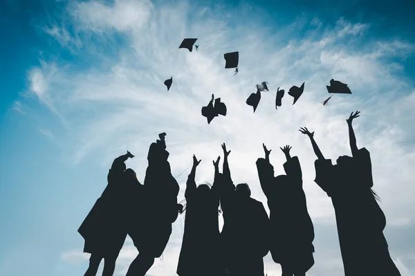 Silhouettes Students Celebration Education Graduation Student Success Learning Concept Ceremony — Fotografia de Stock