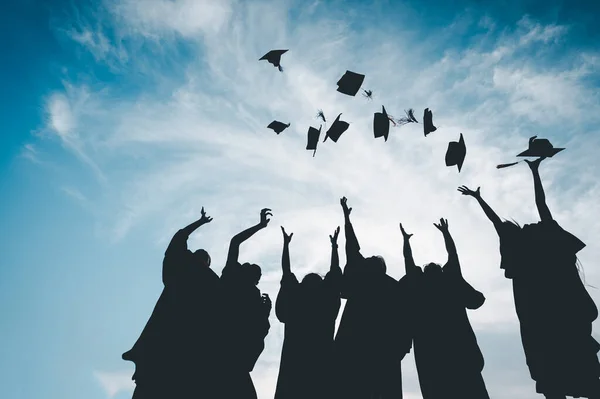 Silhouettes Students Celebration Education Graduation Student Success Learning Concept Ceremony — Fotografia de Stock