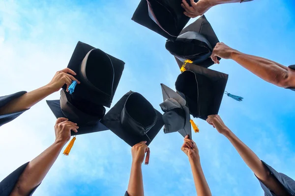 Graduation Caps Thrown Air Success Graduates University Concept Education Congratulation — ストック写真