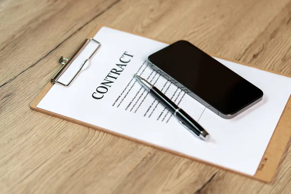Pen Smartphone Signature Contract Paperwork Background — Stock Photo, Image