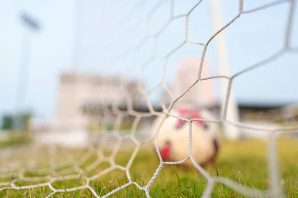 Nahaufnahme Eines Fußballballs Und Eines Netzes Fußballweltmeisterschaft Hintergrund — Stockfoto