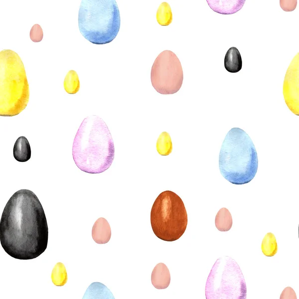 Sömlös mönster akvarell blå, gul, rosa ägg på vit bakgrund — Stockfoto
