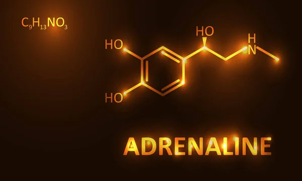 Adrenalina brilhante molécula de ouro no fundo escuro, ilustração vetorial — Vetor de Stock