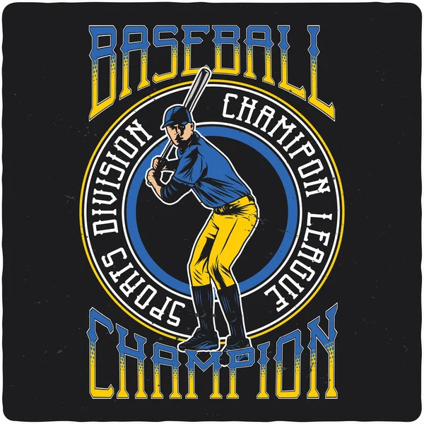 Shirt Design Cartaz Com Ilustração Jogador Beisebol — Vetor de Stock