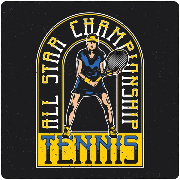 印有网球运动员图解的T恤衫或海报设计 — 图库矢量图片