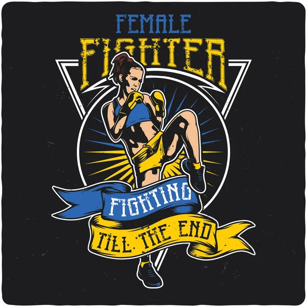 Shirt Αφίσα Σχέδιο Απεικόνιση Του Γυναικείου Μαχητή — Διανυσματικό Αρχείο