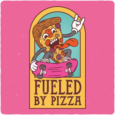 Pizza karakterinin resmedildiği tişört ya da poster tasarımı