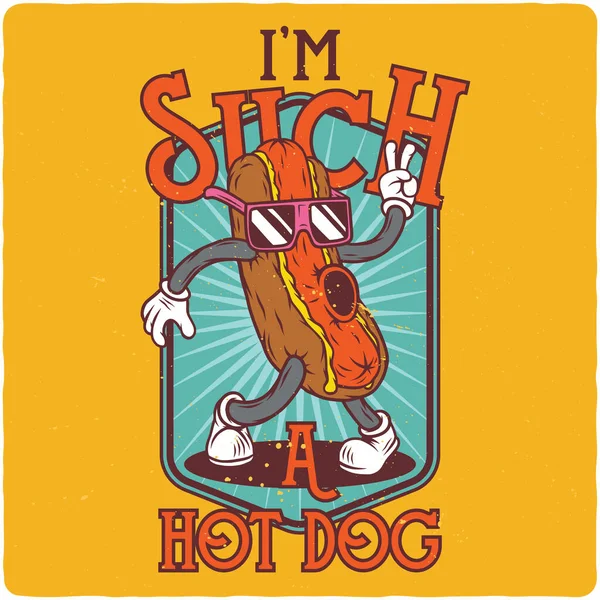 Shirt Oder Plakatentwurf Mit Abbildung Des Hot Dog Charakters — Stockvektor