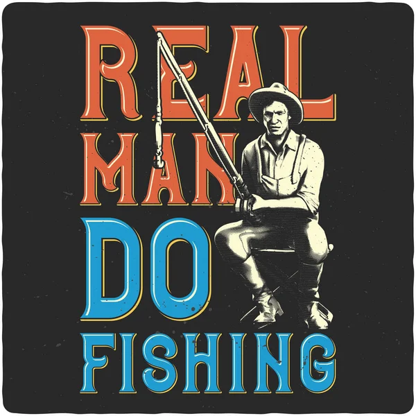 Shirt Poster Design Con Illustrazione Del Pescatore — Vettoriale Stock