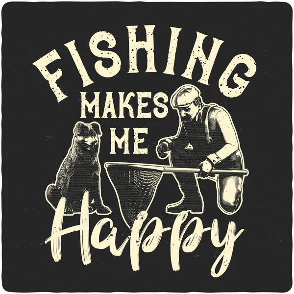 Shirt Poster Design Illustration Fisherman Dog — ストックベクタ