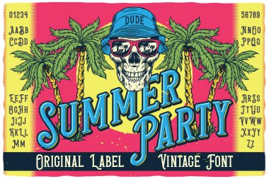 Original label font named Summer Party. Vintage typeface for any your design like posters, t-shirts, logo, labels etc.