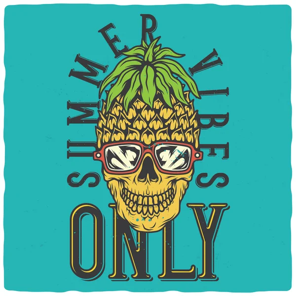 Shirt Poster Design Illustration Pineapple Skull — Vetor de Stock
