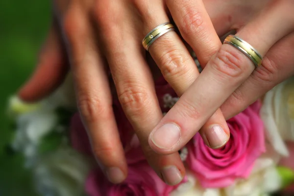 लग्न रिंग एकत्र हात — स्टॉक फोटो, इमेज