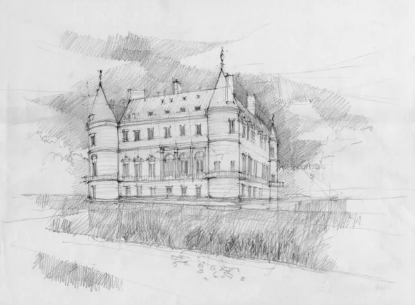 Crayon drawing of the historic chateau — Stock Photo, Image