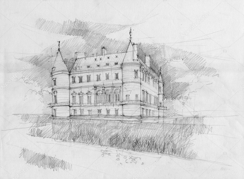 Crayon drawing of the historic chateau