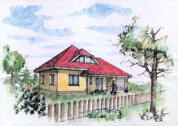 Color illustration of a traditional house — Stok fotoğraf