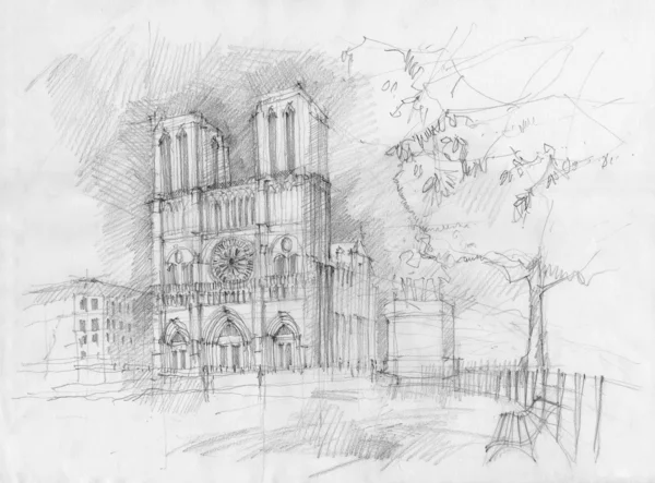 Drawing of the historic facade of Notre dame — Stock Photo, Image