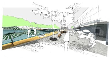 sokak hayatı el kroki çizimi