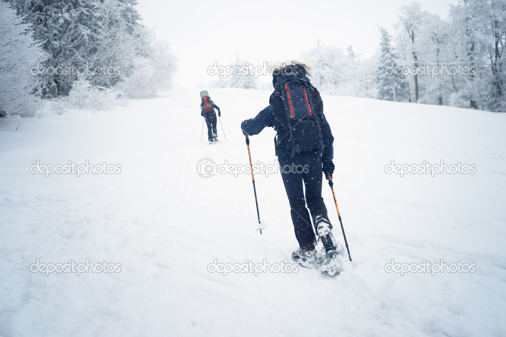 walking on the snowy hill