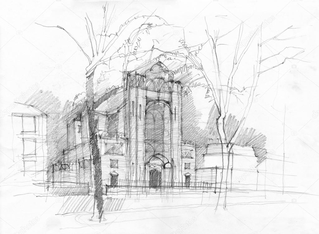 Sketch of church in Paris