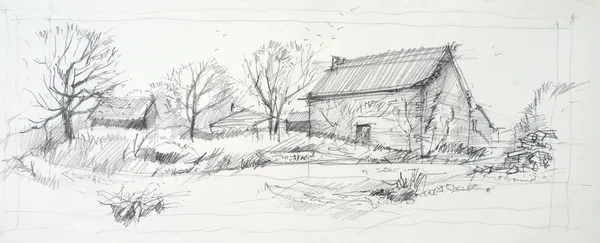 Sketch of an old barn — Stock Photo, Image