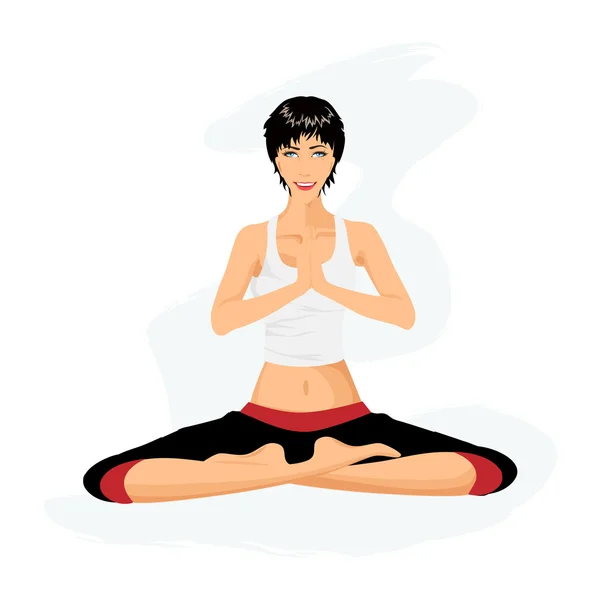 Wanita cantik berlatih yoga dengan postur teratai (Padmasana ) - Stok Vektor