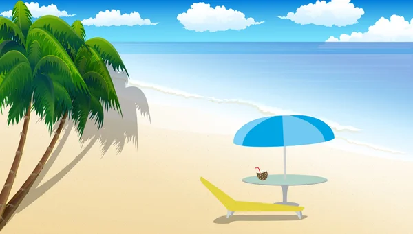 Tropikalne lato plaża z palmami — Wektor stockowy