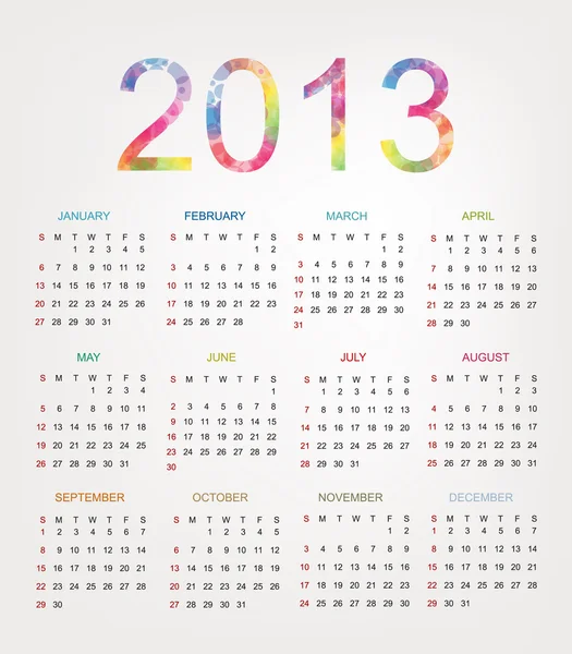 Calendar for Year 2013 — Stock Vector